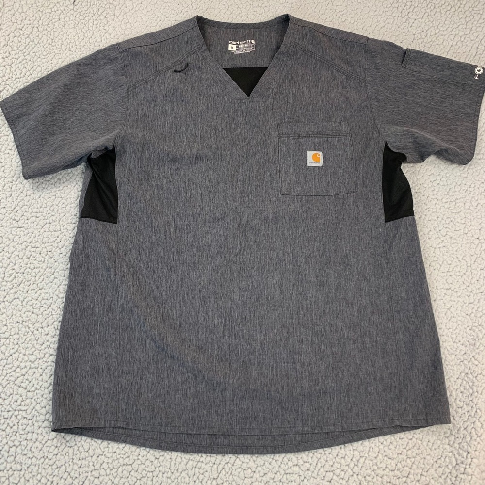 Carhartt Scrub Top‎ Mens Medium Gray Force Cross-Flex Modern Fit V-Neck C15106